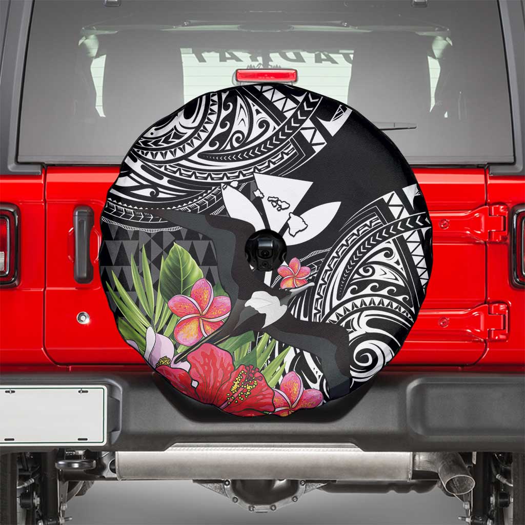 Hawaii Iwa Bird Spare Tire Cover Great Frigatebird Kanaka Tropical Flowers LT14 - Polynesian Pride