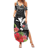 Hawaii Iwa Bird Summer Maxi Dress Great Frigatebird Kanaka Tropical Flowers LT14 Women Black - Polynesian Pride