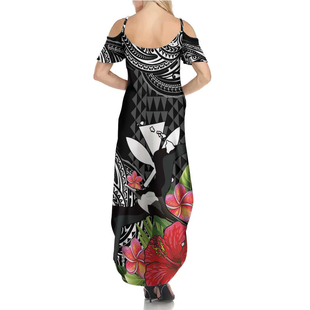 Hawaii Iwa Bird Summer Maxi Dress Great Frigatebird Kanaka Tropical Flowers LT14 - Polynesian Pride