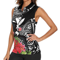 Hawaii Iwa Bird Women Sleeveless Polo Shirt Great Frigatebird Kanaka Tropical Flowers LT14 - Polynesian Pride