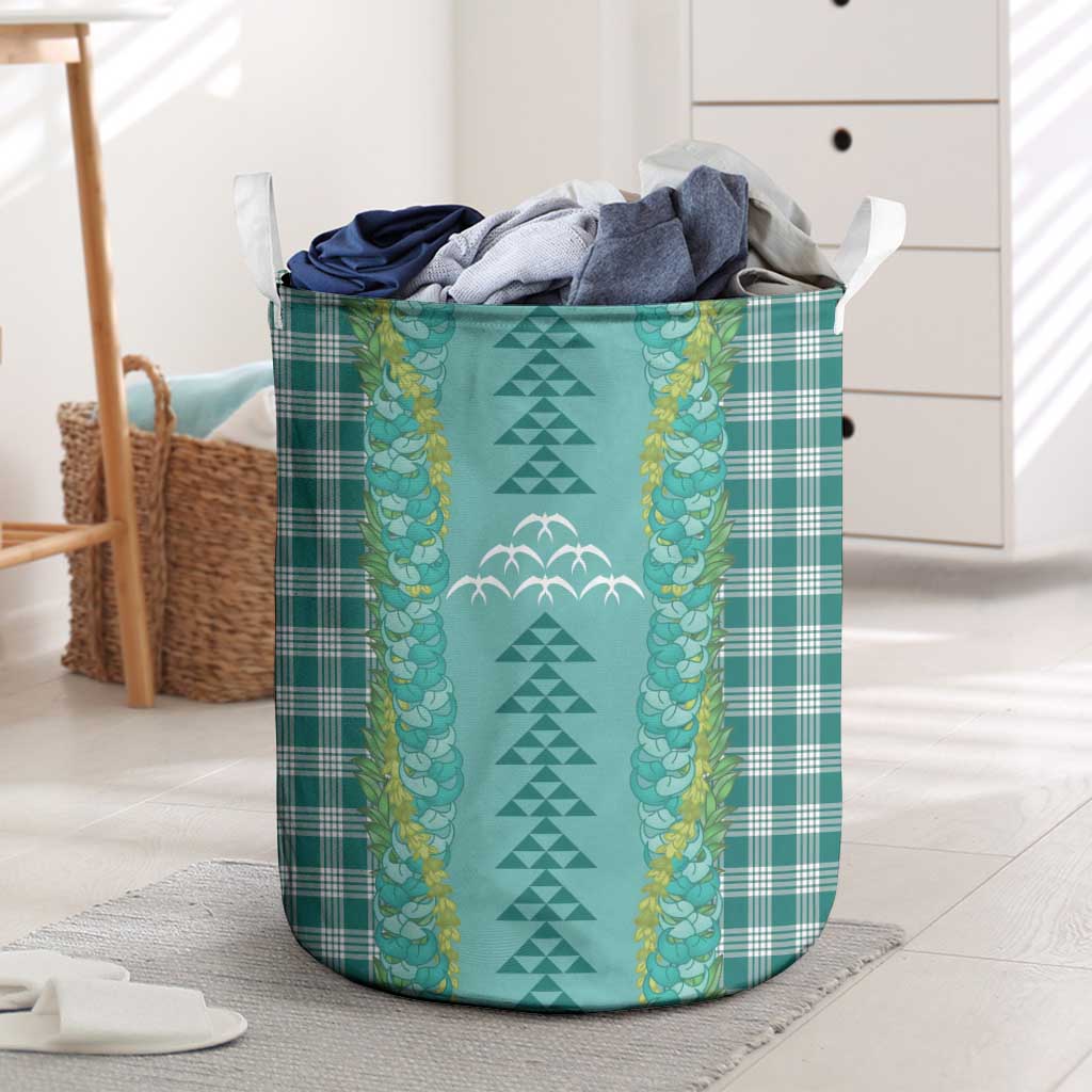 Teal Palaka Hawaii Iwa Bird Laundry Basket Hawaiian Kakau Jade Vine Lei LT14 Teal - Polynesian Pride