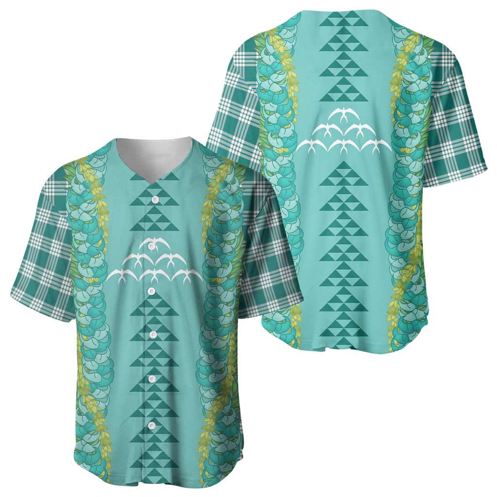 Teal Palaka Hawaii Iwa Bird Baseball Jersey Hawaiian Kakau Jade Vine Lei - Polynesian Pride