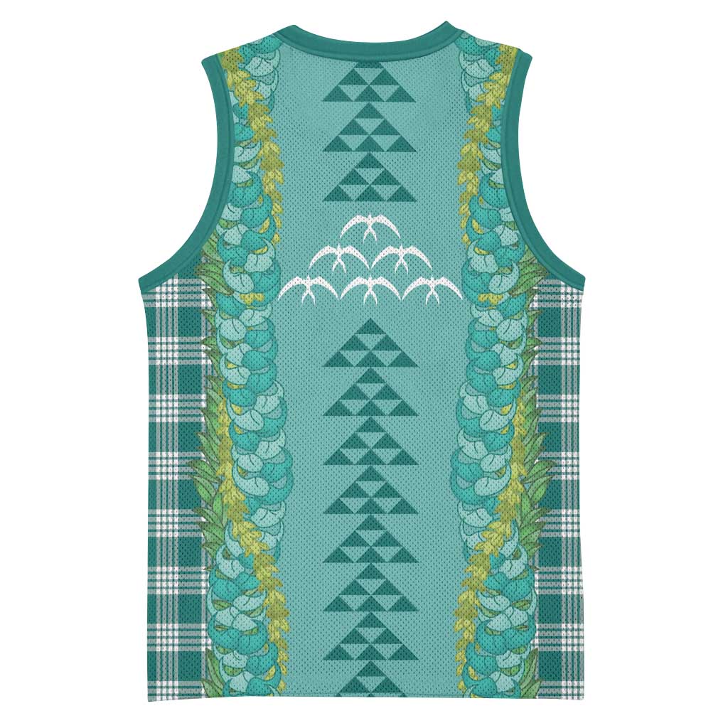 Teal Palaka Hawaii Iwa Bird Basketball Jersey Hawaiian Kakau Jade Vine Lei LT14 - Polynesian Pride