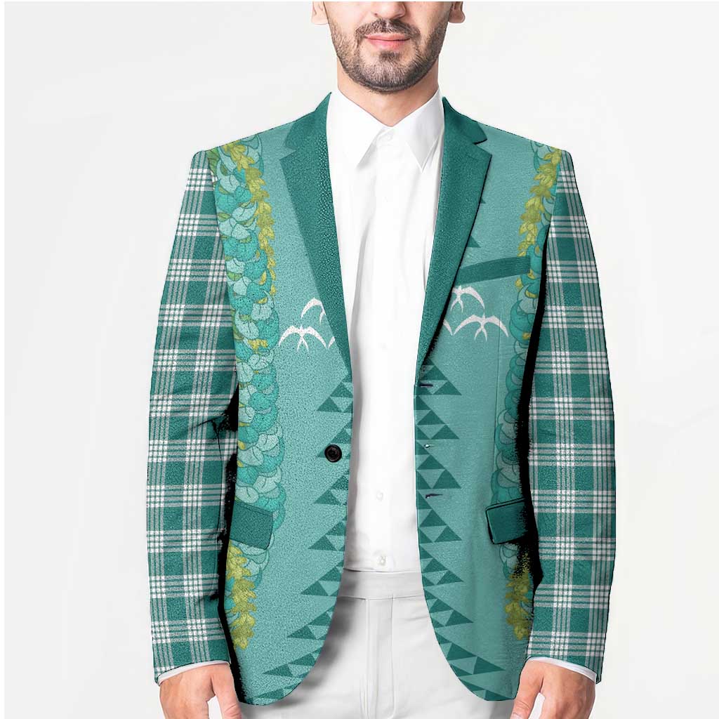 Teal Palaka Hawaii Iwa Bird Blazer Hawaiian Kakau Jade Vine Lei - Polynesian Pride