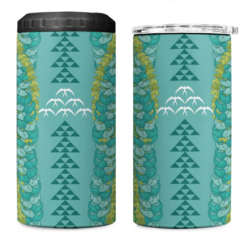 Teal Palaka Hawaii Iwa Bird 4 in 1 Can Cooler Tumbler Hawaiian Kakau Jade Vine Lei LT14 One Size: 16 oz Teal - Polynesian Pride