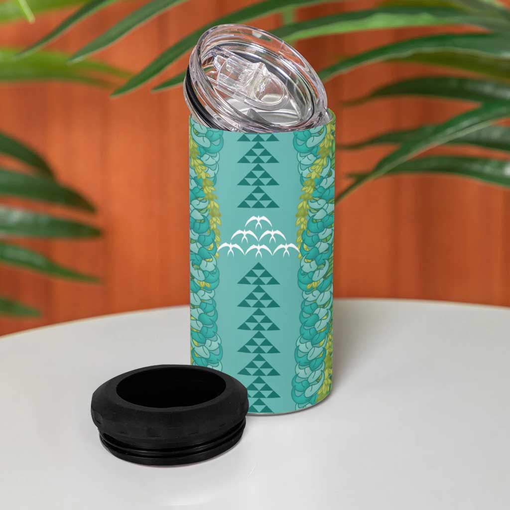 Teal Palaka Hawaii Iwa Bird 4 in 1 Can Cooler Tumbler Hawaiian Kakau Jade Vine Lei LT14 - Polynesian Pride