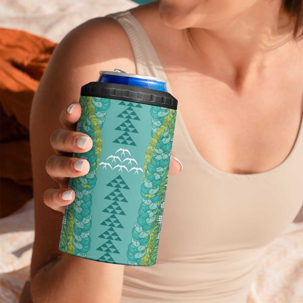 Teal Palaka Hawaii Iwa Bird 4 in 1 Can Cooler Tumbler Hawaiian Kakau Jade Vine Lei LT14 - Polynesian Pride