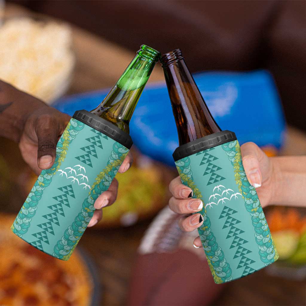 Teal Palaka Hawaii Iwa Bird 4 in 1 Can Cooler Tumbler Hawaiian Kakau Jade Vine Lei LT14 - Polynesian Pride