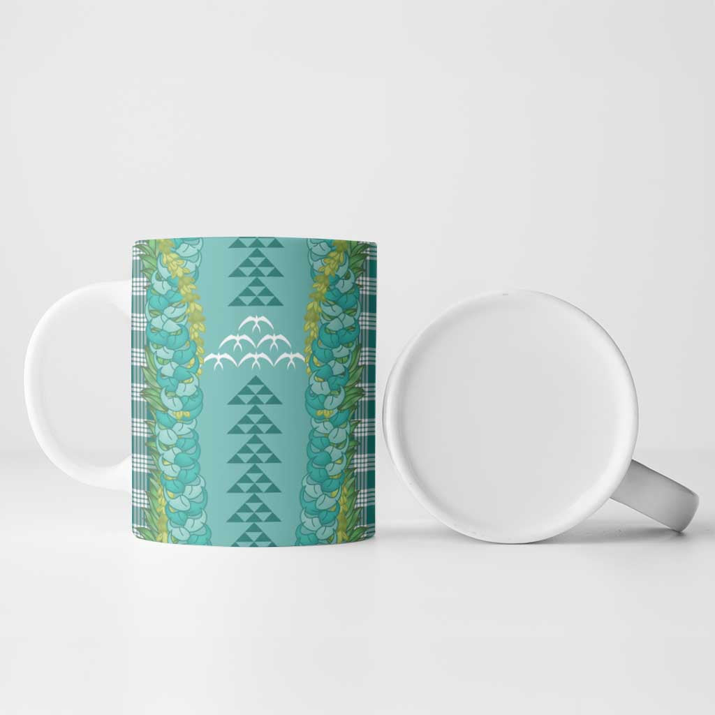 Teal Palaka Hawaii Iwa Bird Ceramic Mug Hawaiian Kakau Jade Vine Lei - Polynesian Pride