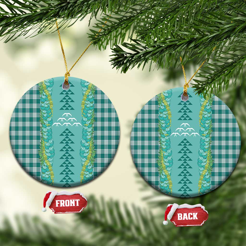 Teal Palaka Hawaii Iwa Bird Ceramic Ornament Hawaiian Kakau Jade Vine Lei - Polynesian Pride