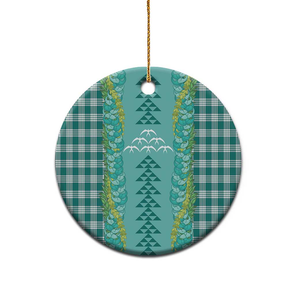 Teal Palaka Hawaii Iwa Bird Ceramic Ornament Hawaiian Kakau Jade Vine Lei - Polynesian Pride