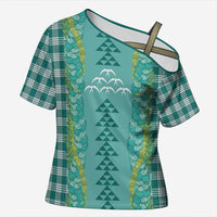 Teal Palaka Hawaii Iwa Bird Cross Shoulder Shirt Hawaiian Kakau Jade Vine Lei - Polynesian Pride