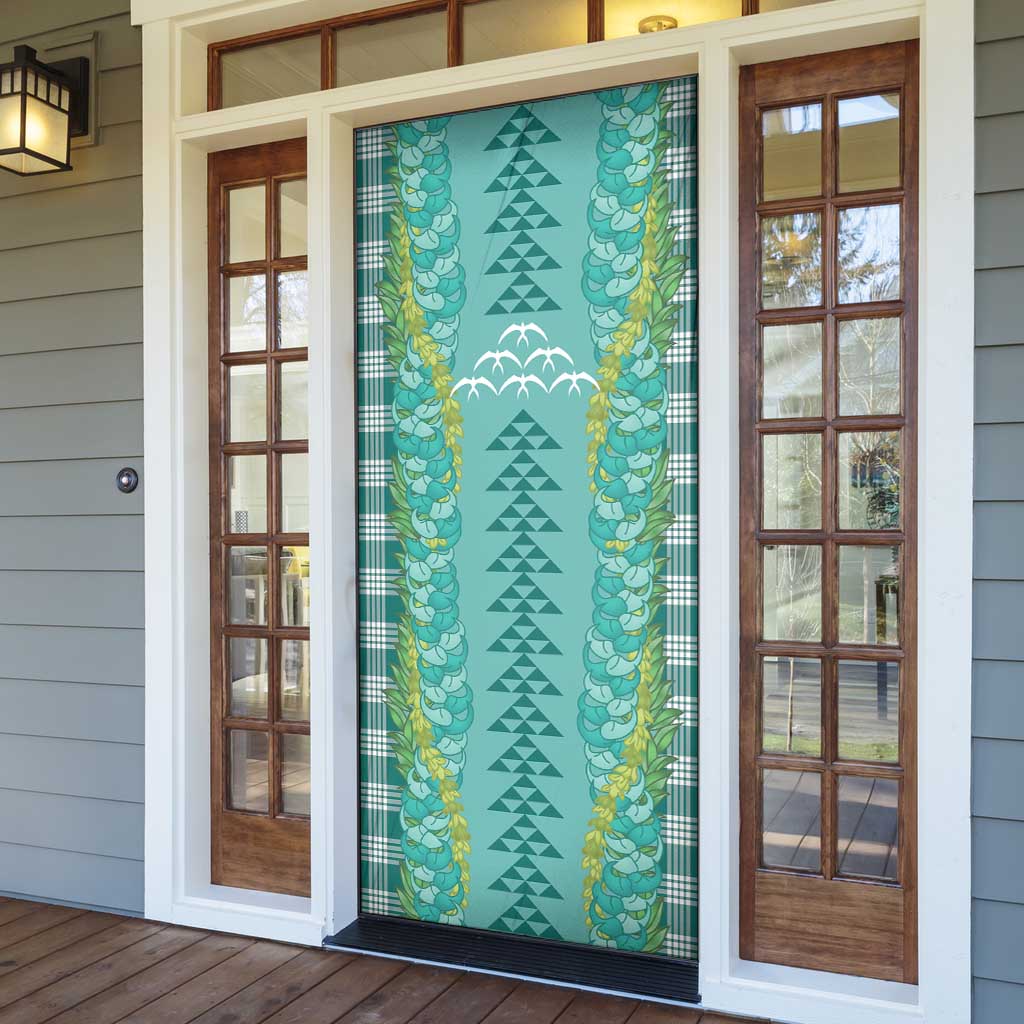 Teal Palaka Hawaii Iwa Bird Door Cover Hawaiian Kakau Jade Vine Lei LT14 - Polynesian Pride