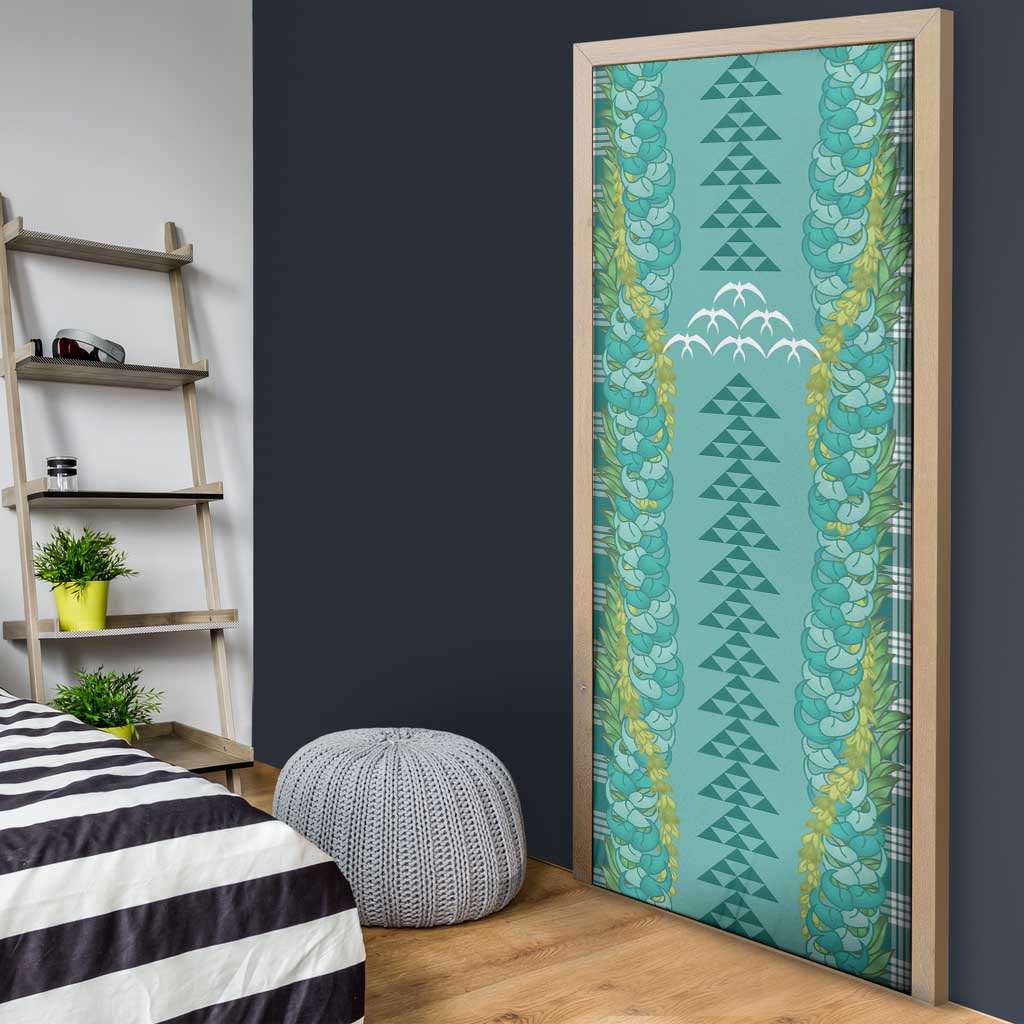 Teal Palaka Hawaii Iwa Bird Door Cover Hawaiian Kakau Jade Vine Lei LT14 - Polynesian Pride