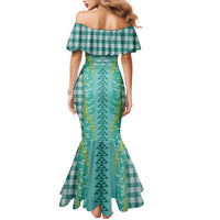 Teal Palaka Hawaii Iwa Bird Family Matching Mermaid Dress and Hawaiian Shirt Hawaiian Kakau Jade Vine Lei LT14 - Polynesian Pride