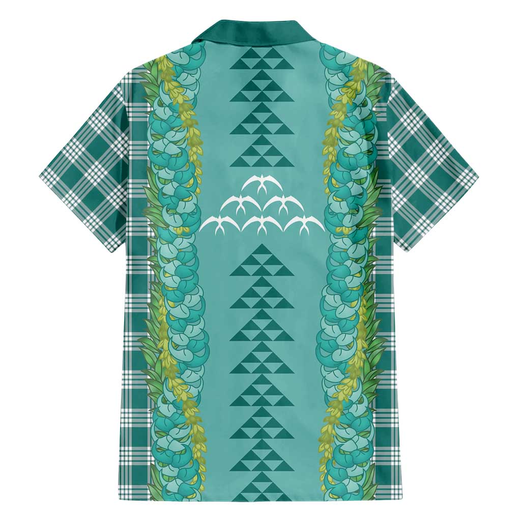 Teal Palaka Hawaii Iwa Bird Family Matching Off Shoulder Maxi Dress and Hawaiian Shirt Hawaiian Kakau Jade Vine Lei LT14 - Polynesian Pride