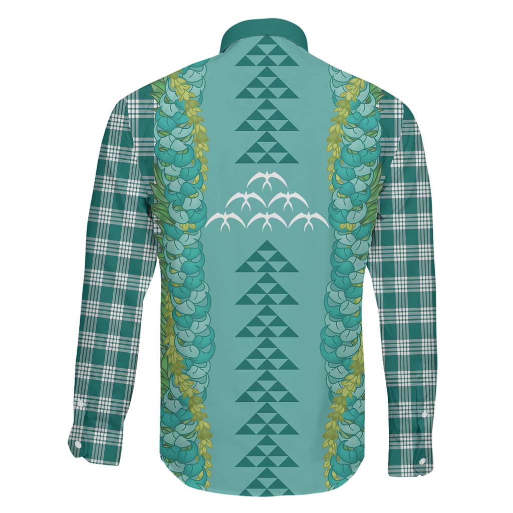 Teal Palaka Hawaii Iwa Bird Family Matching Off Shoulder Maxi Dress and Hawaiian Shirt Hawaiian Kakau Jade Vine Lei LT14 - Polynesian Pride