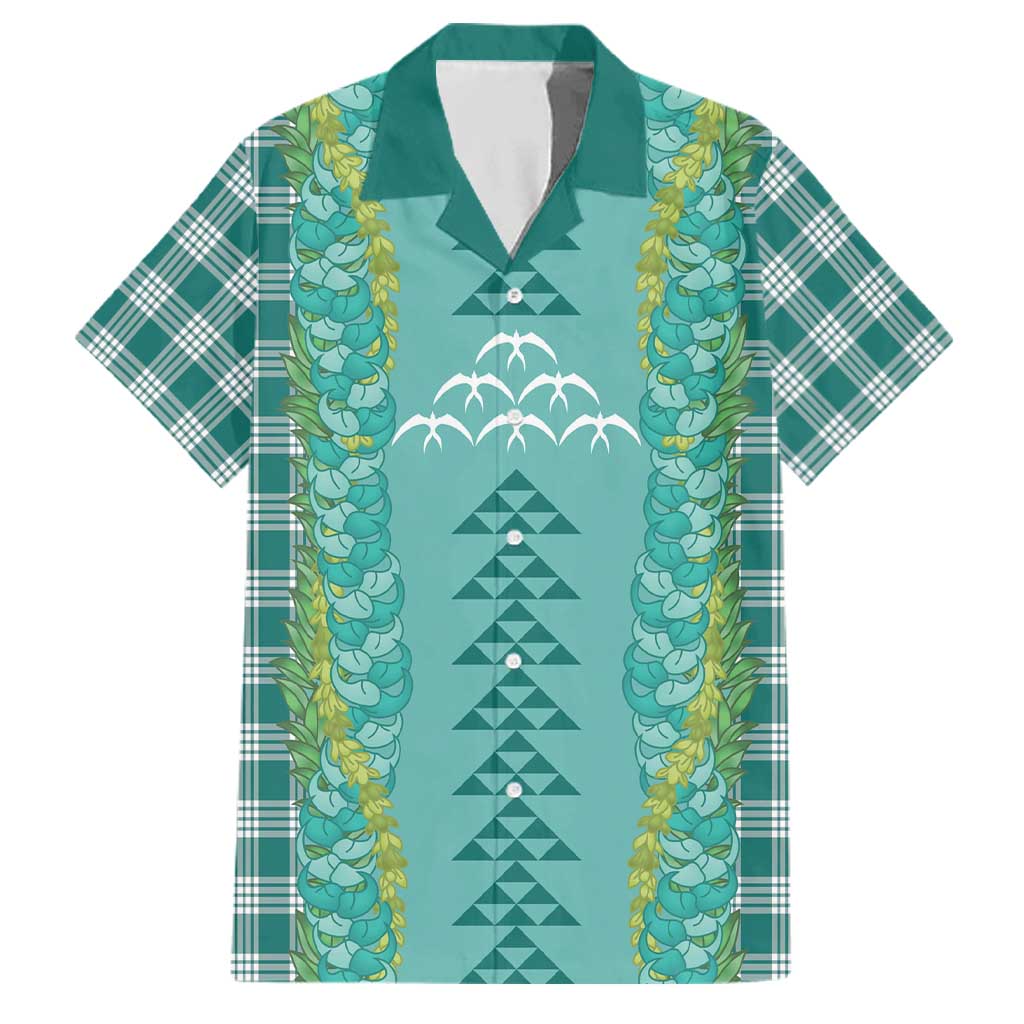 Teal Palaka Hawaii Iwa Bird Family Matching Off Shoulder Short Dress and Hawaiian Shirt Hawaiian Kakau Jade Vine Lei LT14 Dad's Shirt - Short Sleeve Teal - Polynesian Pride