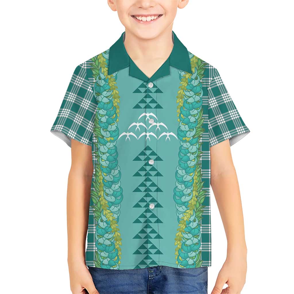 Teal Palaka Hawaii Iwa Bird Family Matching Puletasi and Hawaiian Shirt Hawaiian Kakau Jade Vine Lei LT14 Son's Shirt Teal - Polynesian Pride