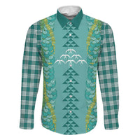 Teal Palaka Hawaii Iwa Bird Family Matching Short Sleeve Bodycon Dress and Hawaiian Shirt Hawaiian Kakau Jade Vine Lei LT14 Dad's Shirt - Long Sleeve Teal - Polynesian Pride