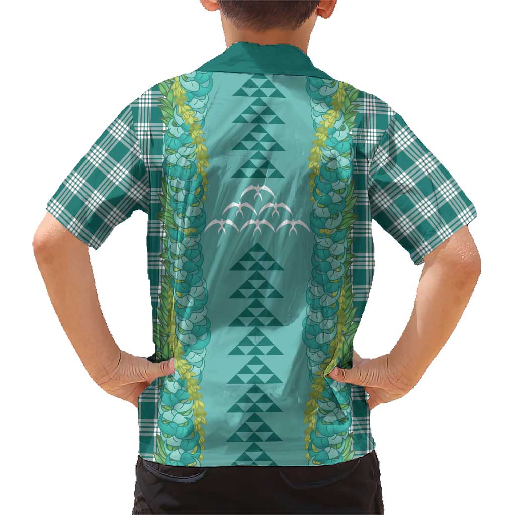 Teal Palaka Hawaii Iwa Bird Family Matching Tank Maxi Dress and Hawaiian Shirt Hawaiian Kakau Jade Vine Lei LT14 - Polynesian Pride