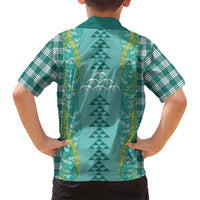 Teal Palaka Hawaii Iwa Bird Hawaiian Shirt Hawaiian Kakau Jade Vine Lei LT14 - Polynesian Pride