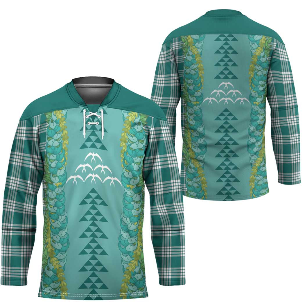 Teal Palaka Hawaii Iwa Bird Hockey Jersey Hawaiian Kakau Jade Vine Lei LT14 - Polynesian Pride