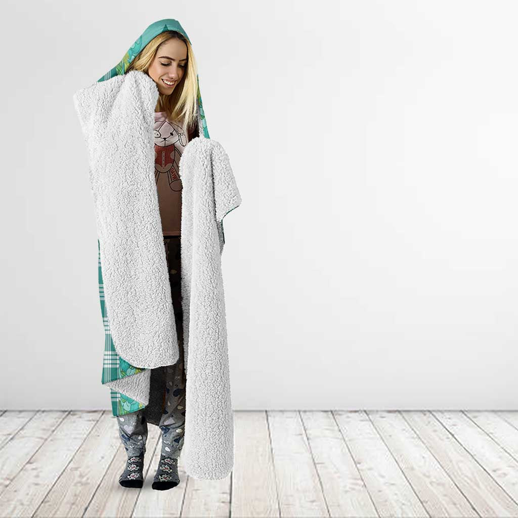Teal Palaka Hawaii Iwa Bird Hooded Blanket Hawaiian Kakau Jade Vine Lei - Polynesian Pride