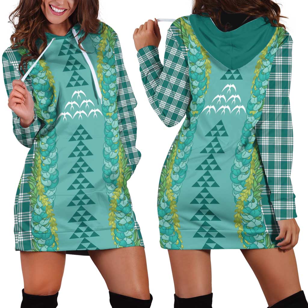 Teal Palaka Hawaii Iwa Bird Hoodie Dress Hawaiian Kakau Jade Vine Lei LT14 - Polynesian Pride