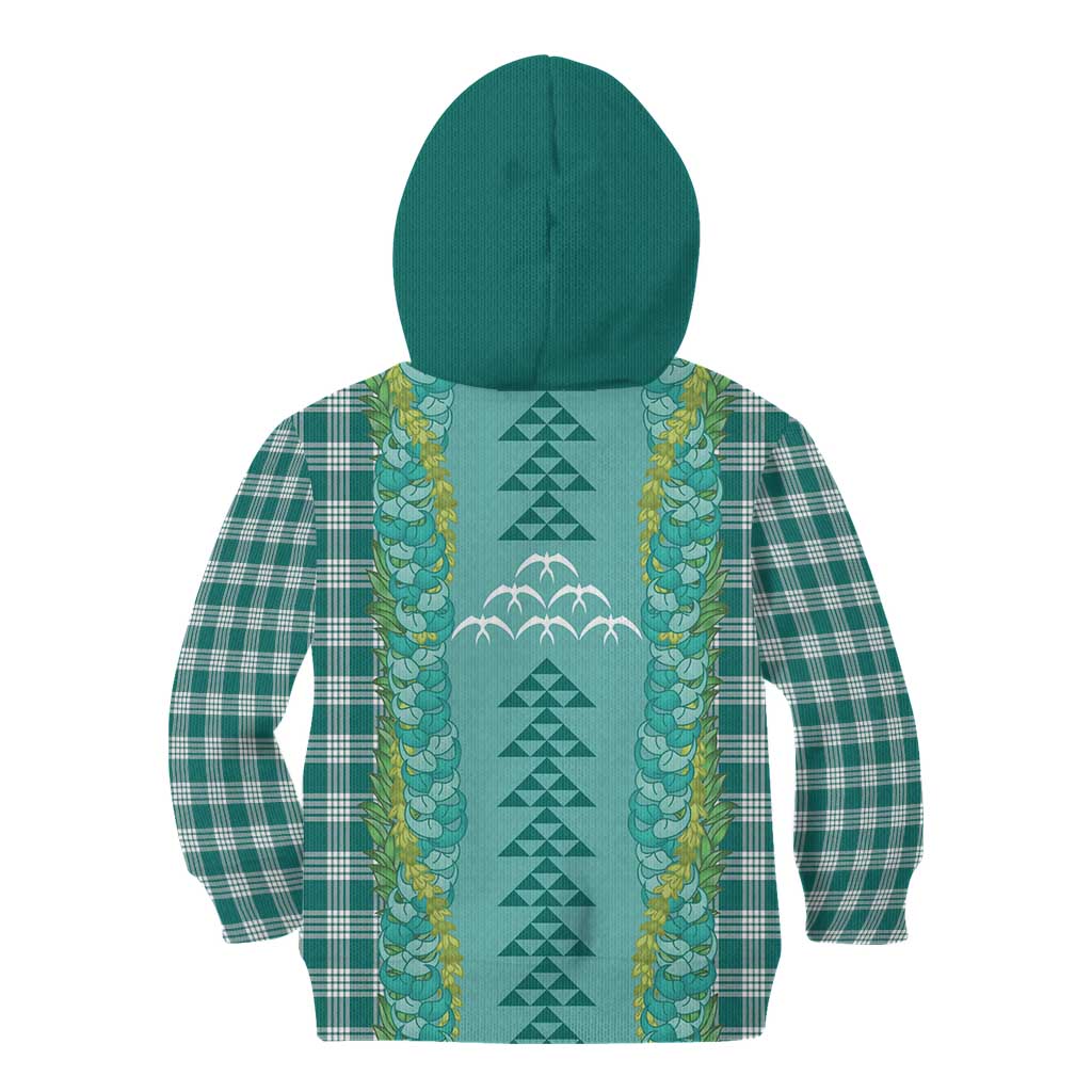 Teal Palaka Hawaii Iwa Bird Kid Hoodie Hawaiian Kakau Jade Vine Lei LT14 - Polynesian Pride