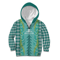 Teal Palaka Hawaii Iwa Bird Kid Hoodie Hawaiian Kakau Jade Vine Lei LT14 Zip Hoodie Teal - Polynesian Pride