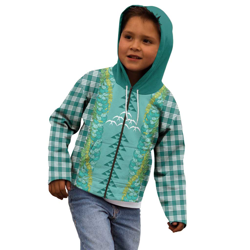 Teal Palaka Hawaii Iwa Bird Kid Hoodie Hawaiian Kakau Jade Vine Lei LT14 - Polynesian Pride