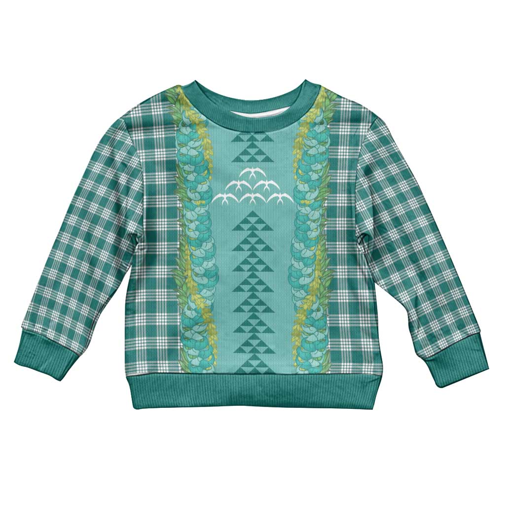 Teal Palaka Hawaii Iwa Bird Kid Ugly Christmas Sweater Hawaiian Kakau Jade Vine Lei LT14 Kid Teal - Polynesian Pride