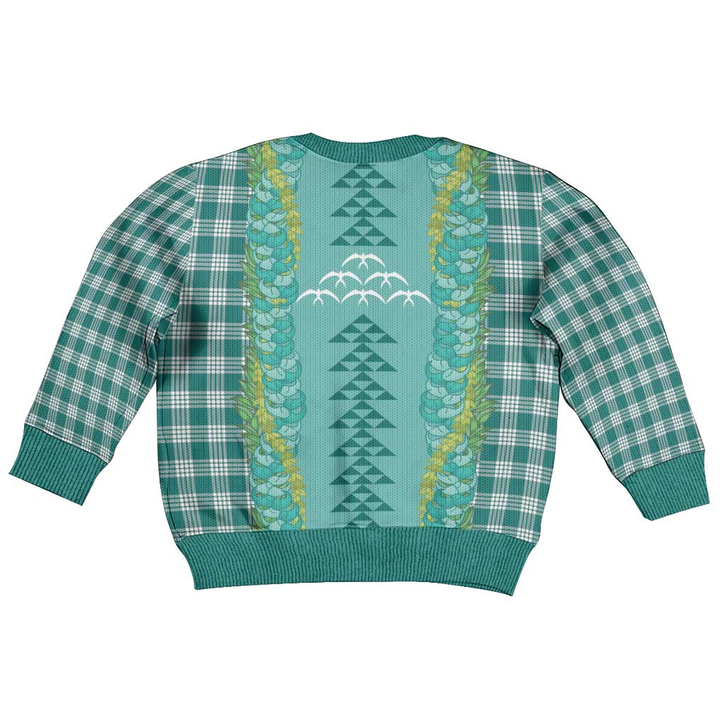 Teal Palaka Hawaii Iwa Bird Kid Ugly Christmas Sweater Hawaiian Kakau Jade Vine Lei LT14 - Polynesian Pride