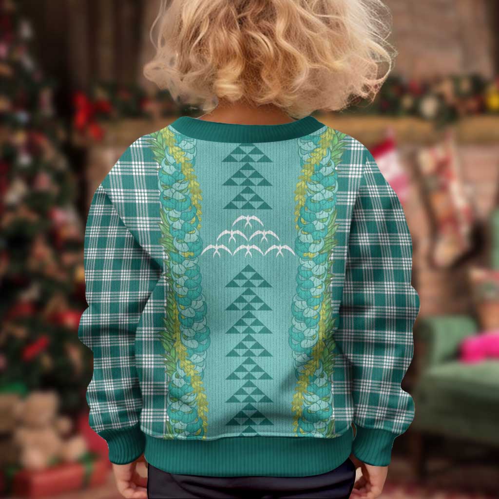 Teal Palaka Hawaii Iwa Bird Kid Ugly Christmas Sweater Hawaiian Kakau Jade Vine Lei LT14 - Polynesian Pride