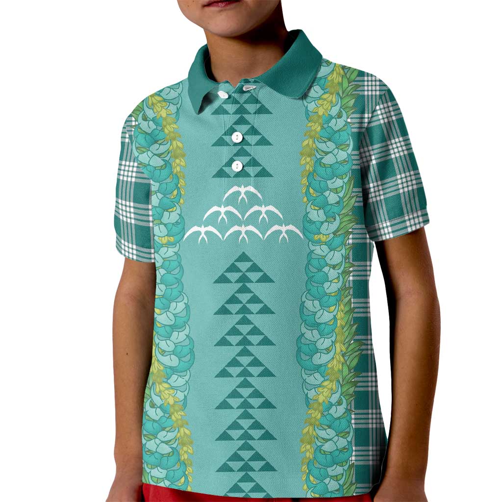 Teal Palaka Hawaii Iwa Bird Kid Polo Shirt Hawaiian Kakau Jade Vine Lei LT14 Kid Teal - Polynesian Pride