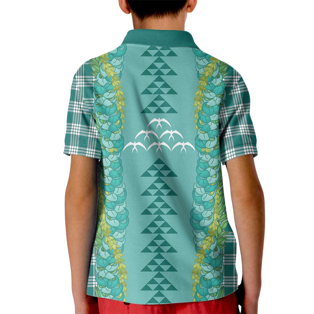 Teal Palaka Hawaii Iwa Bird Kid Polo Shirt Hawaiian Kakau Jade Vine Lei LT14 - Polynesian Pride