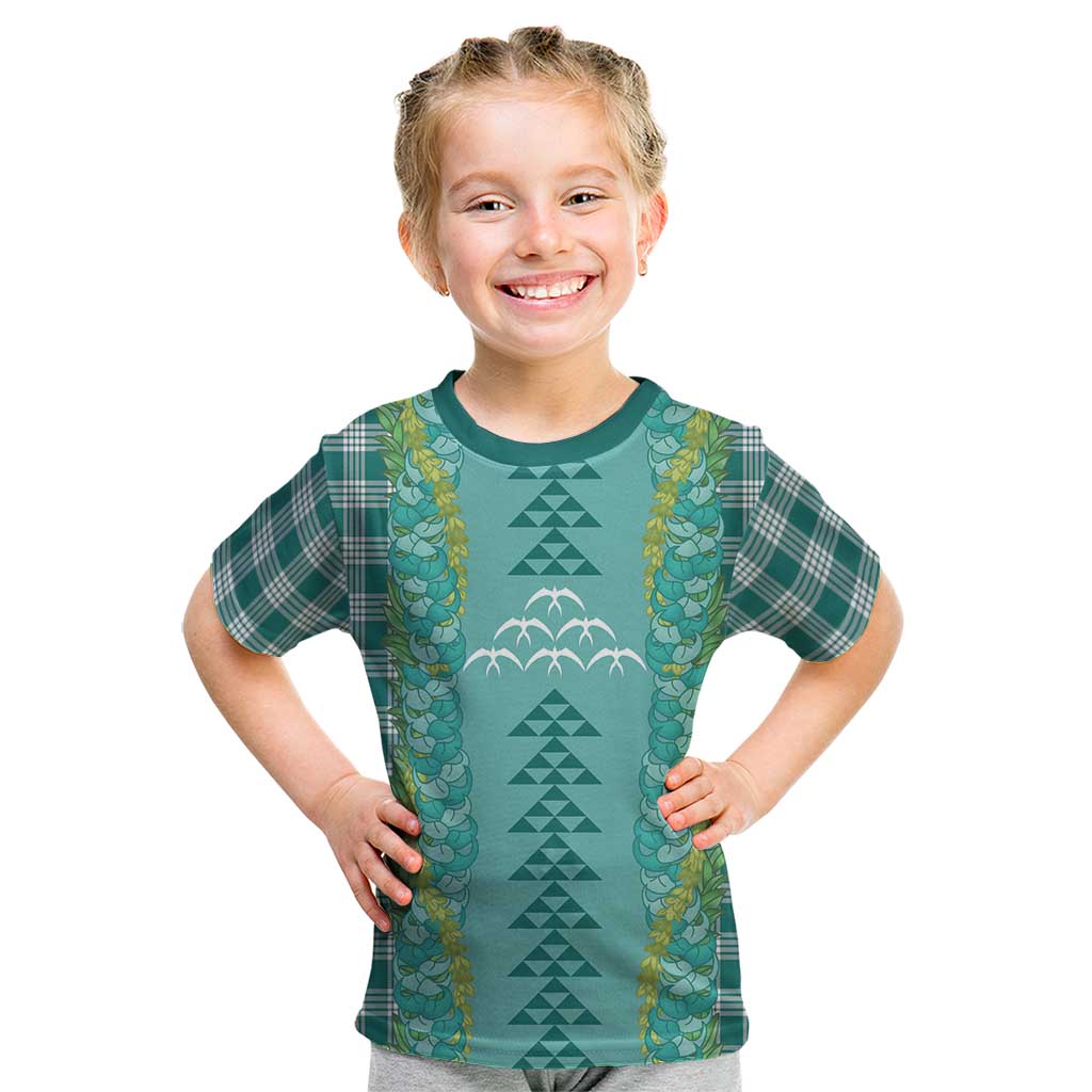 Teal Palaka Hawaii Iwa Bird Kid T Shirt Hawaiian Kakau Jade Vine Lei - Polynesian Pride