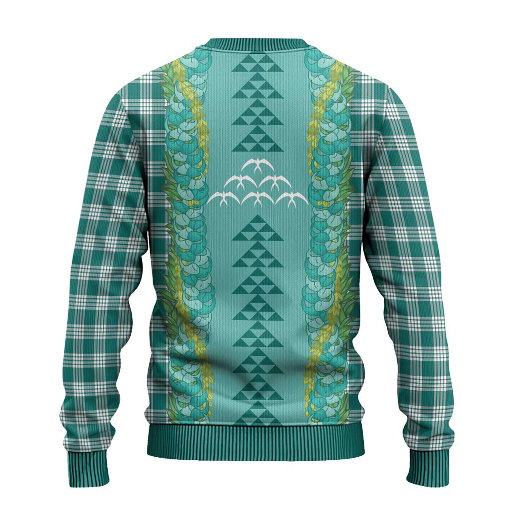 Teal Palaka Hawaii Iwa Bird Ugly Christmas Sweater Hawaiian Kakau Jade Vine Lei - Polynesian Pride