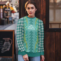 Teal Palaka Hawaii Iwa Bird Ugly Christmas Sweater Hawaiian Kakau Jade Vine Lei - Polynesian Pride