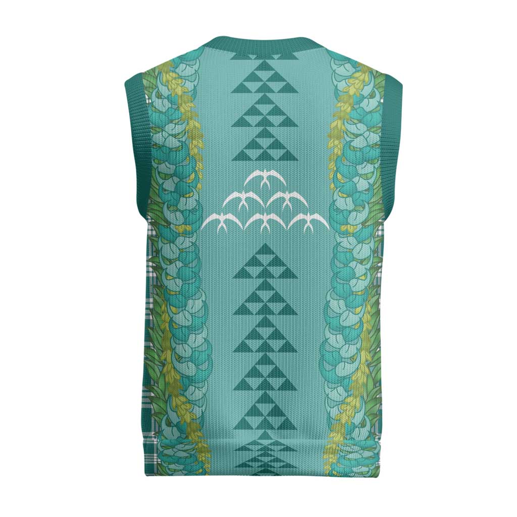 Teal Palaka Hawaii Iwa Bird Christmas Knitted V-Neck Vest Hawaiian Kakau Jade Vine Lei LT14 - Polynesian Pride