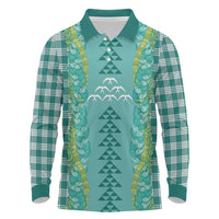 Teal Palaka Hawaii Iwa Bird Long Sleeve Polo Shirt Hawaiian Kakau Jade Vine Lei LT14 Teal - Polynesian Pride