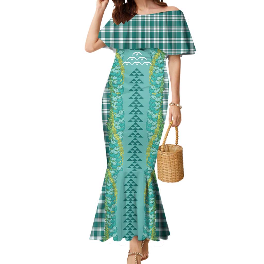 Teal Palaka Hawaii Iwa Bird Mermaid Dress Hawaiian Kakau Jade Vine Lei LT14 Women Teal - Polynesian Pride
