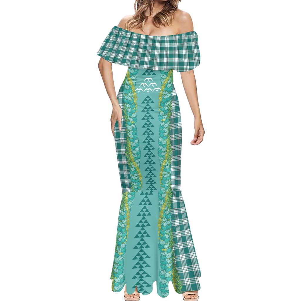 Teal Palaka Hawaii Iwa Bird Mermaid Dress Hawaiian Kakau Jade Vine Lei LT14 - Polynesian Pride