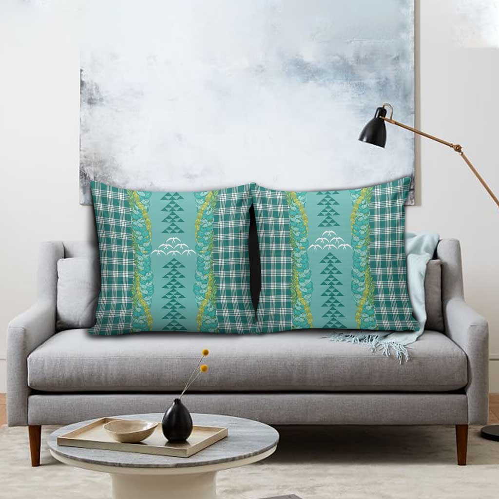 Teal Palaka Hawaii Iwa Bird Pillow Cover Hawaiian Kakau Jade Vine Lei - Polynesian Pride