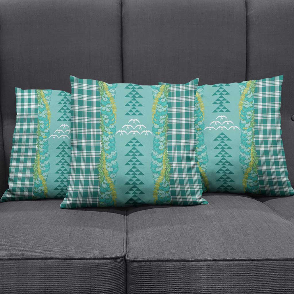 Teal Palaka Hawaii Iwa Bird Pillow Cover Hawaiian Kakau Jade Vine Lei - Polynesian Pride