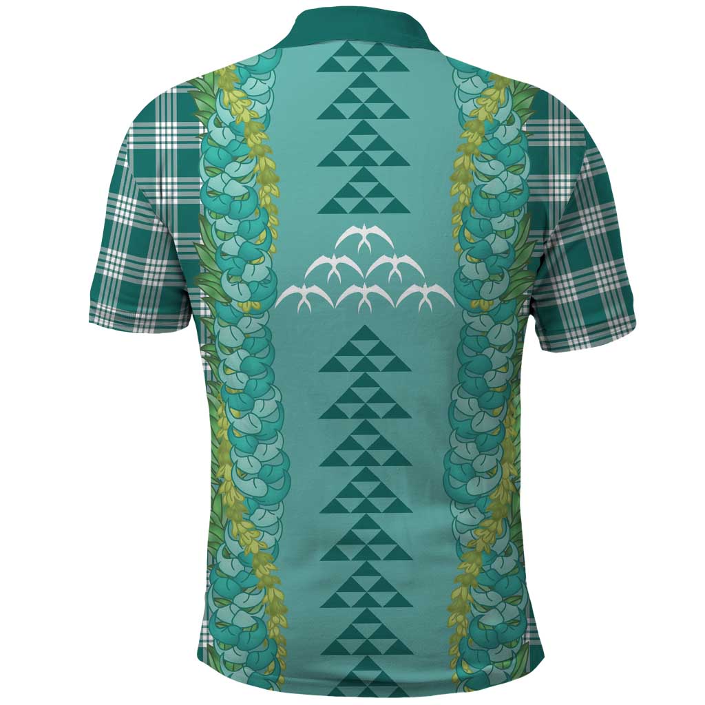 Teal Palaka Hawaii Iwa Bird Polo Shirt Hawaiian Kakau Jade Vine Lei LT14 - Polynesian Pride