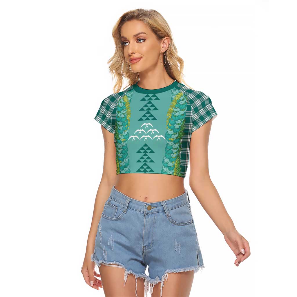 Teal Palaka Hawaii Iwa Bird Raglan Cropped T Shirt Hawaiian Kakau Jade Vine Lei LT14 Female Teal - Polynesian Pride