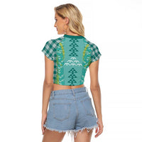 Teal Palaka Hawaii Iwa Bird Raglan Cropped T Shirt Hawaiian Kakau Jade Vine Lei LT14 - Polynesian Pride