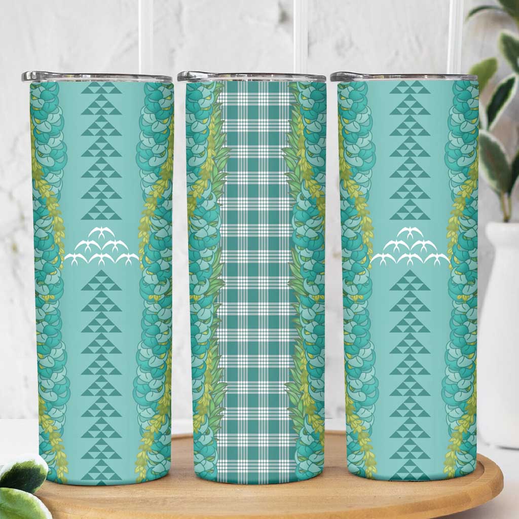 Teal Palaka Hawaii Iwa Bird Skinny Tumbler Hawaiian Kakau Jade Vine Lei LT14 - Polynesian Pride